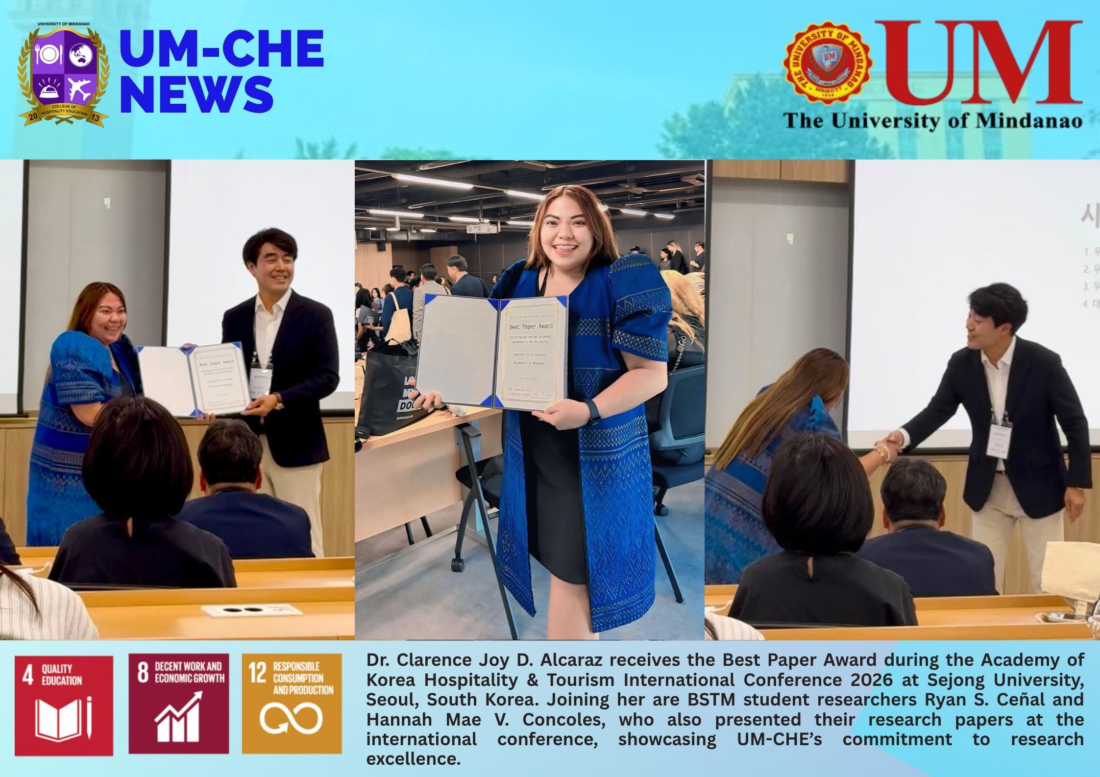 UM-CHE Tourism Program Head Wins Best Paper Award at International Conference in South Korea